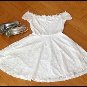 White Lace Off-The-Shoulder Skater Dress